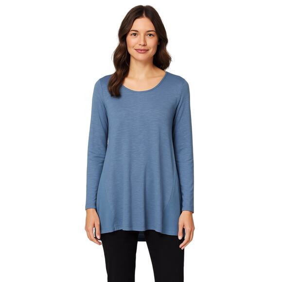 Chico's Blue Long Sleeve Slub Knit Tunic With Ribbed Back Panels, Size 2 (Large) - Picture 2 of 9
